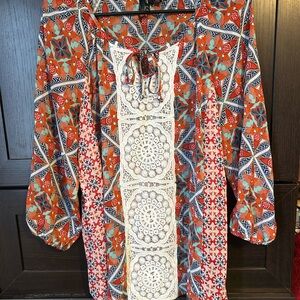 Bohemian Floral Print Top with Lace Detail